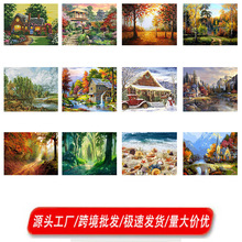 亚马逊热销卡通风景diy厂家十字绣精准印花自己绣diy满绣跨境批发