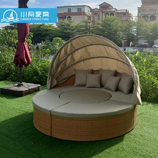 Outdoor Large Round Bed Courtyard Leisure Rattan Creative Sofa Bed Beach Hotel Bed Balcony Lazy Lounge Chair Furniture