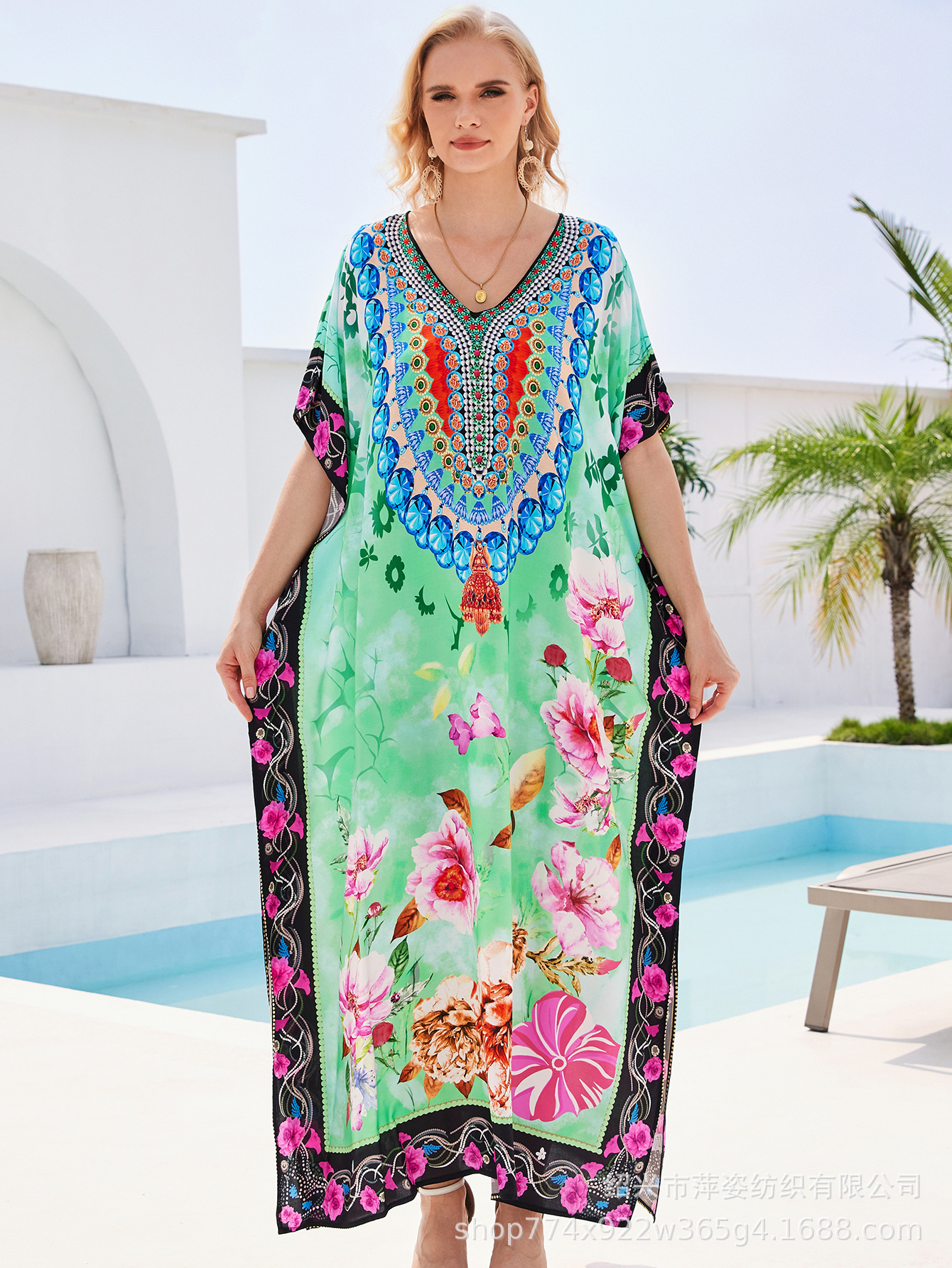 Camisas de playa de algodón impresa bata de vacaciones bikini con trajes de baño camisa buñuelo nuevo 45 - 1