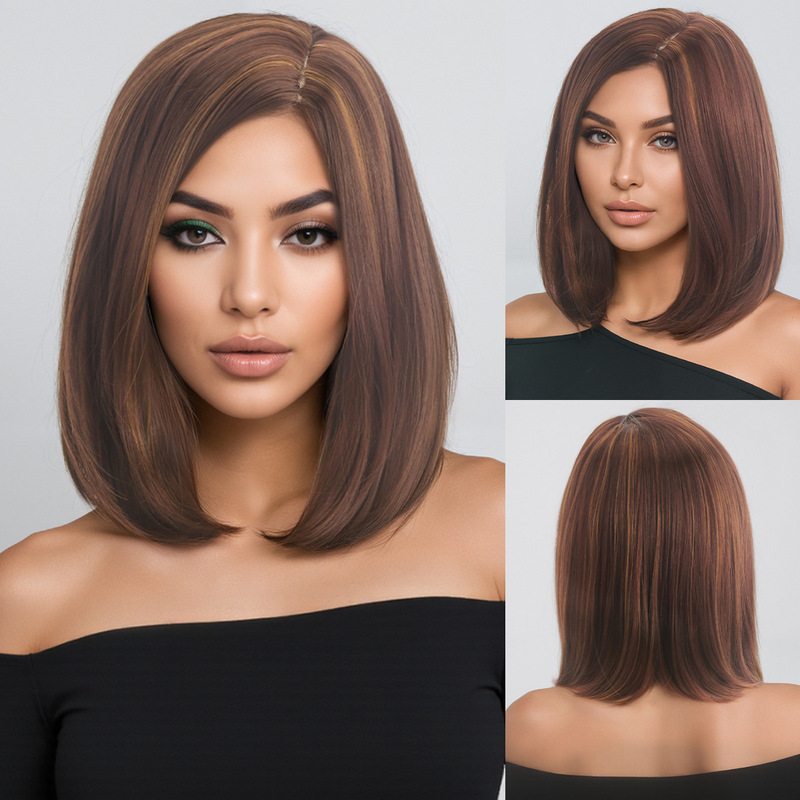 European and American Style Short Synthetic Hair Wigs for Women, Side-Parted Straight Hair Wig, African Rose Net, Free Shipping, in Stock