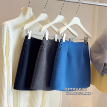 韩版气质毛呢半身裙女25秋冬新款高腰显瘦百搭防走光a字包臀短裙