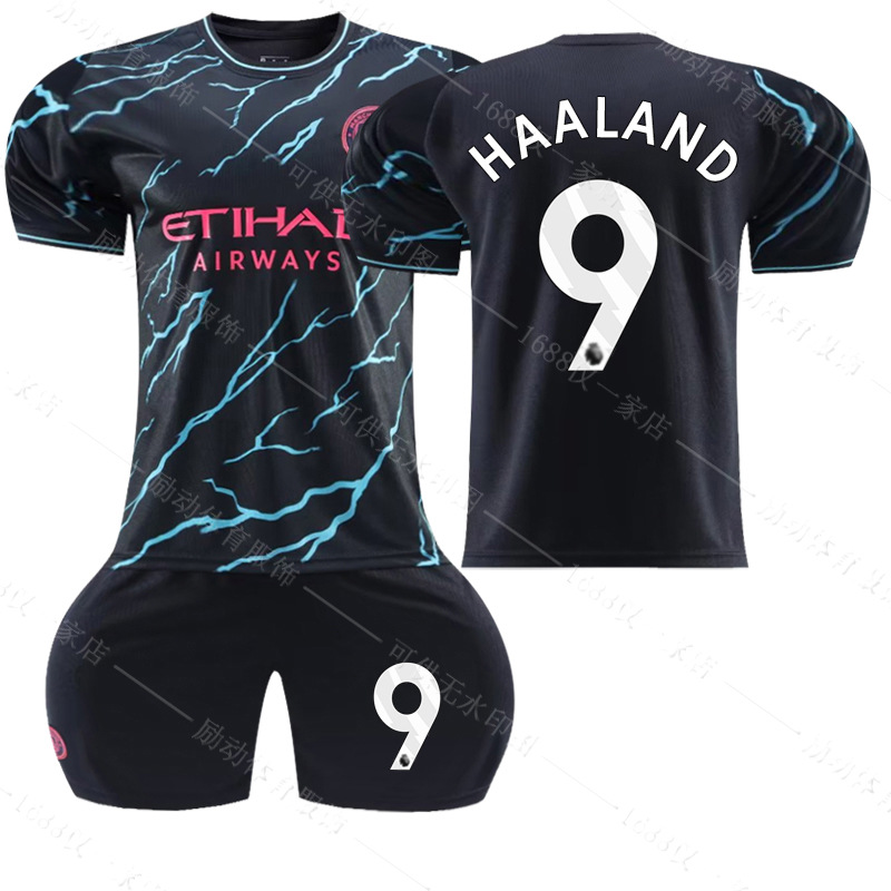 2324マンチェスターシティ2アウェイニューブラックサッカーユニフォーム9号ハーランドユニフォームセット17デブロウネ47フォーデン