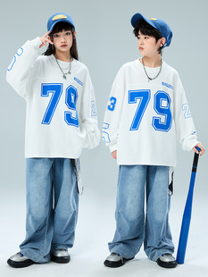 Street Dance Kidsren's Trendy Clothing Performance Clothing Boys' Suits Hiphop Kidsren's Hip-Hop Jazz Dancer Trendy Brand Digital Sweatshirts