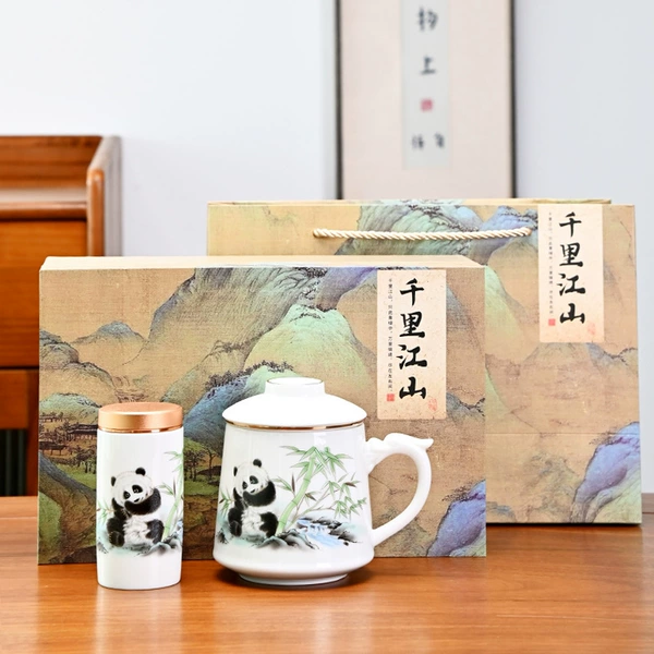 Rose red panda + tea can (mutton fat jade porcelain)