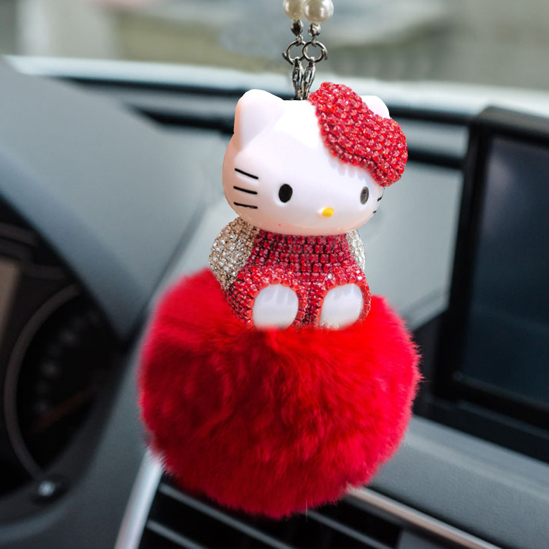 車用香水ホルダー KTキャット ダイヤモンド付き車用バックミラーペンダント レッキスラビットファー ダイヤモンド付き香水 ダイヤモンド卸売|undefined