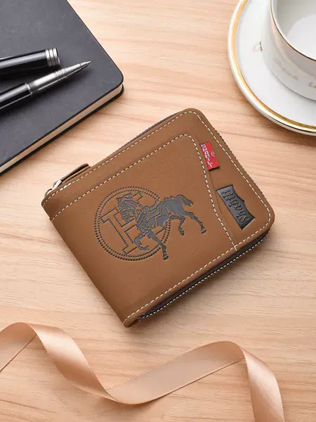 2026 Men's Retro Short Zipper Wallet High-End Men's Wallet Student New Multi-Functional Card Holder Men's Leather Wallet