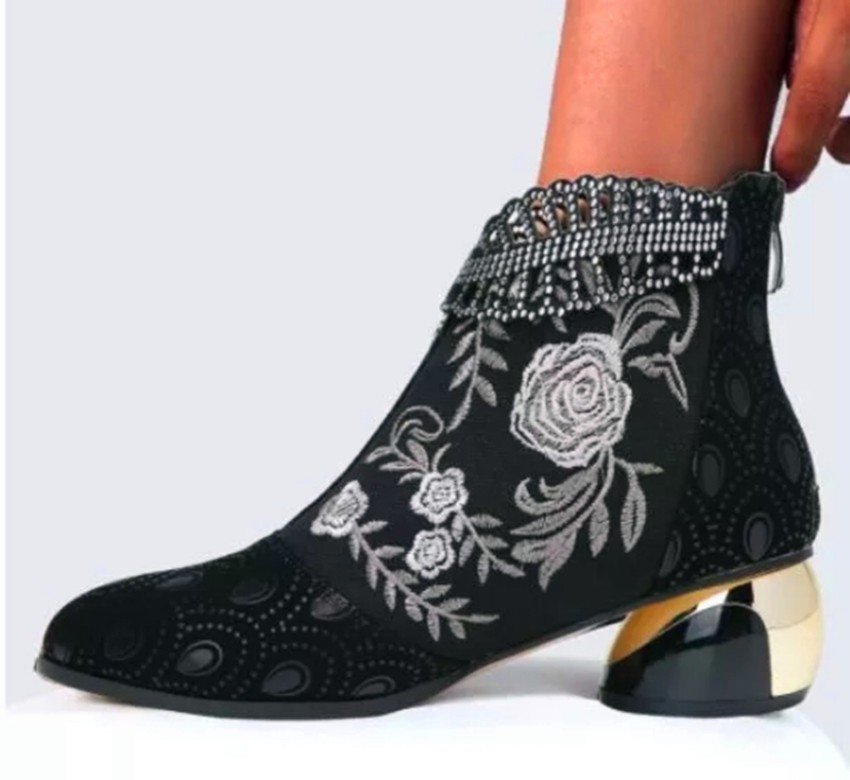 Women's Ethnic Style Printing Solid Color Point Toe Martin Boots display picture 3