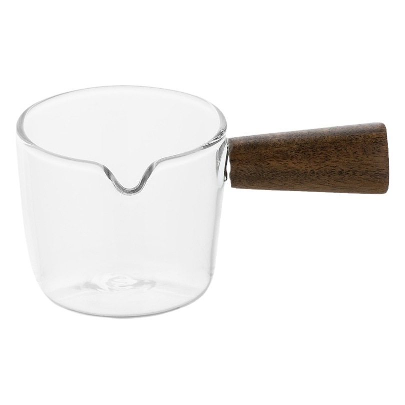 Borosilicate glass small Milk Cup with handle mini milk Italian Coffee Milk Cup with wooden handle pointed mouth small Milk Cup