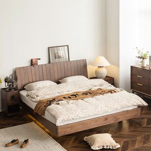 Nordic Black Walnut Double Bed Full Solid Wood Master Bedroom White Like Wood Modern Simple Light Luxury Junior Bed