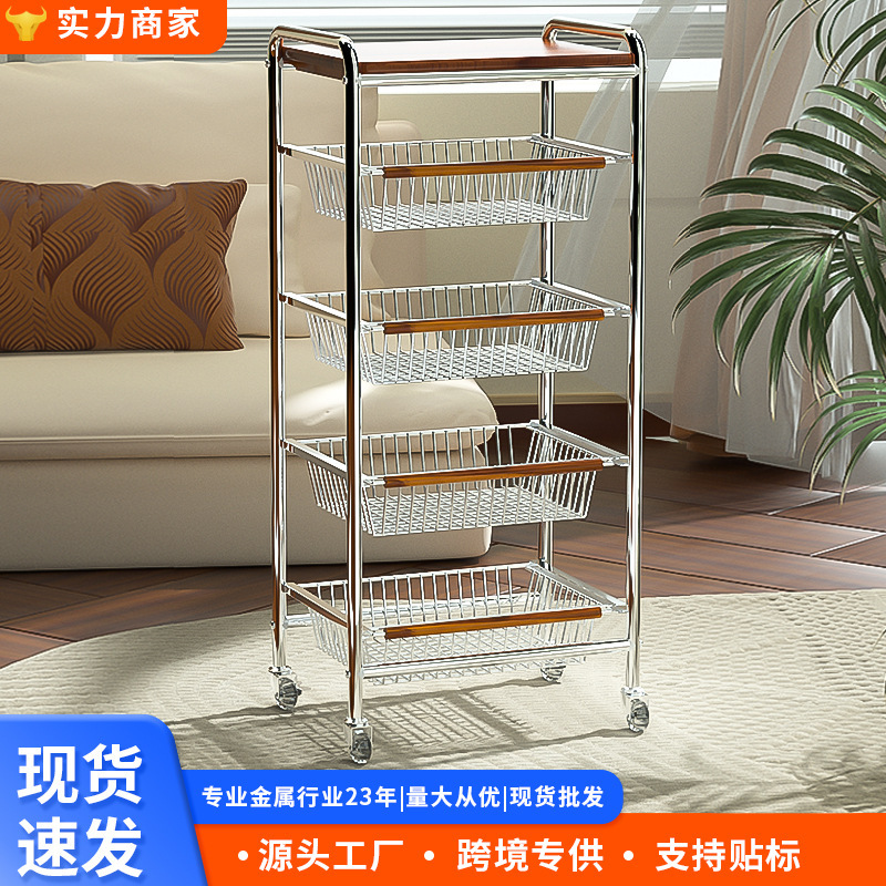 中古风多层小推车置物架可移动客厅零食收纳架复古厨房蔬菜收纳架|undefined