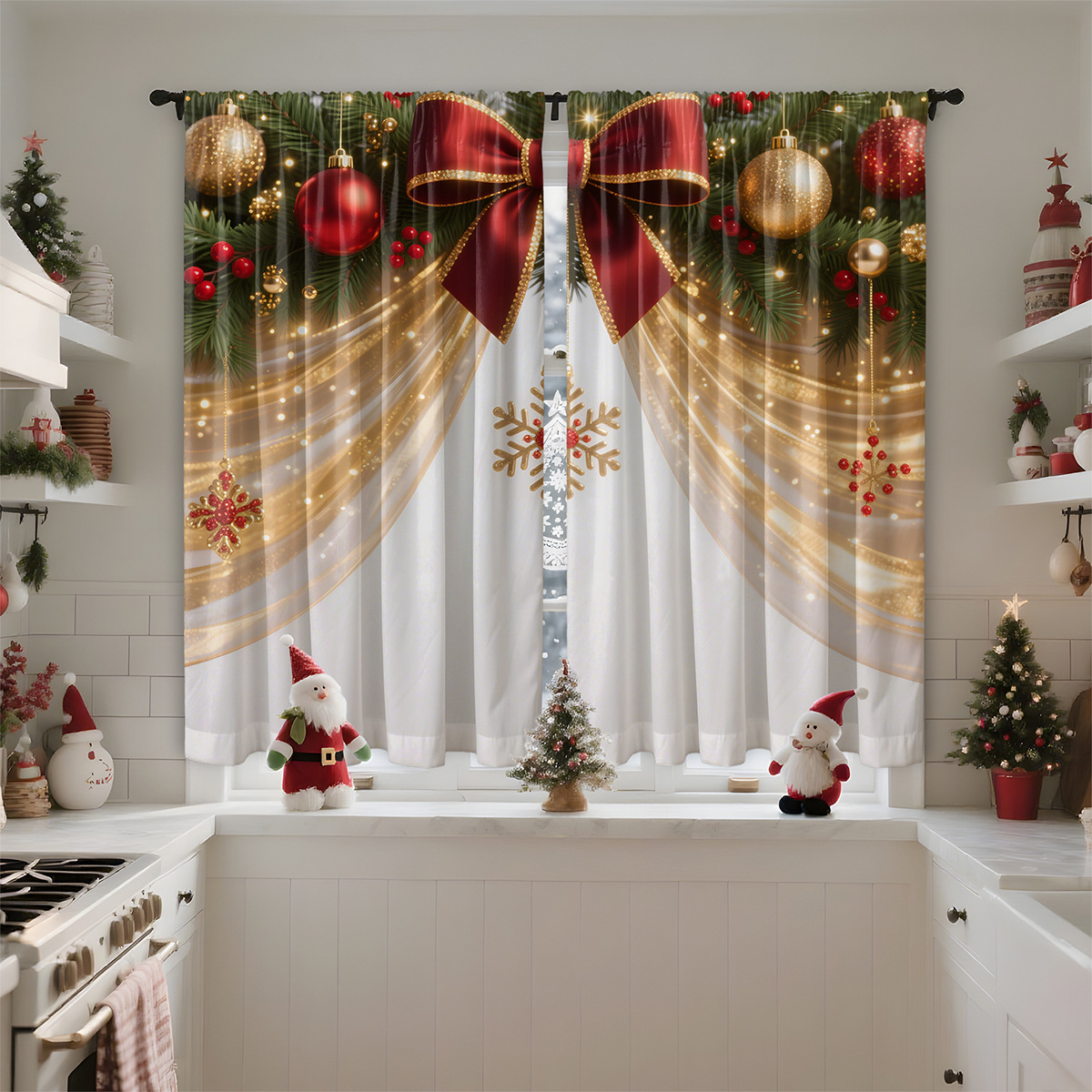 Amazon transfronteriza impresión digital de cortinas de Navidad sombreado decoración de Navidad europea y americana TEMU