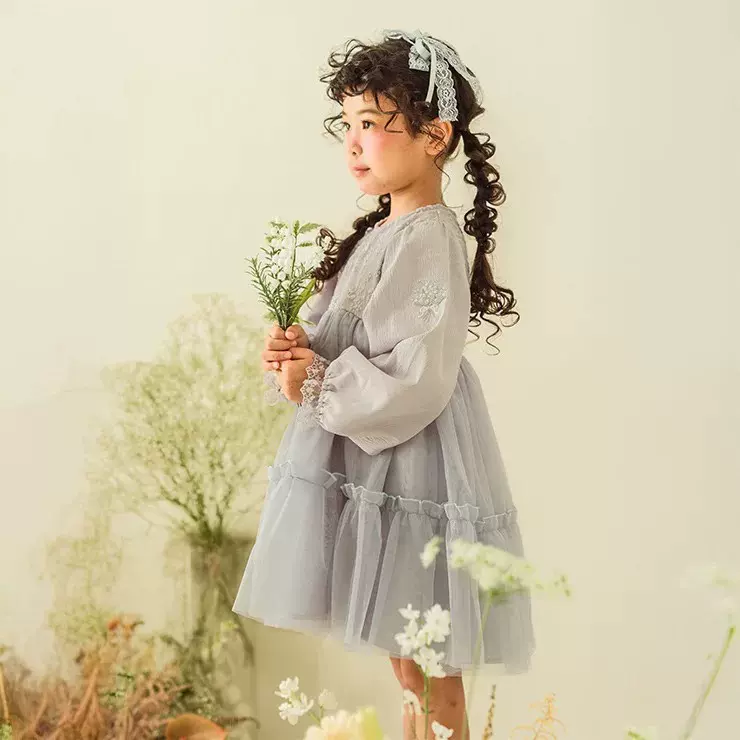 女小童2025秋季新款时尚甜美泡泡袖网纱公主裙女宝宝洋气连衣裙潮