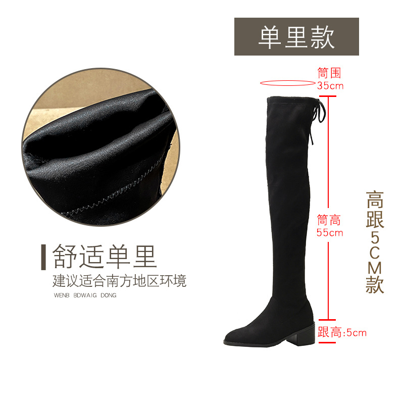 Botas sobre la rodilla para mujer 2020 Otoño e invierno nuevas botas largas forradas de vellón planas elásticas de tacón grueso botas altas delgadas image 9