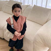 韓國童裝兒童秋冬裝加厚馬甲2022中小童寬松夾棉復古森系背心坎肩