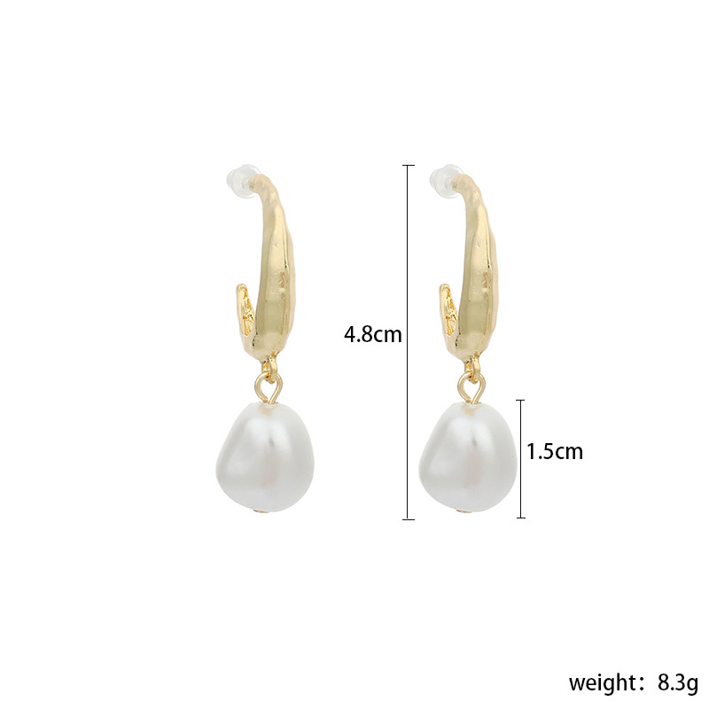 9g Weight Earrings Classification Wedding, Travel, Birthday, Festival Occasion Women'S Gender Gold Color Korean Geometric C-shaped Pearl Stassel Earring 无