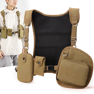 Cross-border New Product Vest Bag Chest Bag Wear-resistant Canvas Multi-pocket Outdoor Tactical Training Waist Seal Multi-functional Military Fan