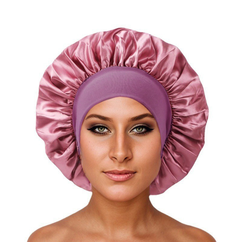 Gorro de Satén de Borde Ancho, Poliéster, Alta Elasticidad, Ajustable, para Dormir y Cuidado del Cabello image 30