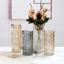 轻奢树纹花口直筒玻璃花瓶创意摆件水养落地装饰一件代发厂家批发