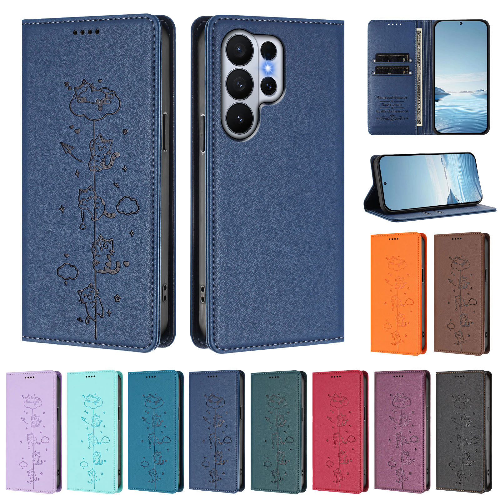 新款手机皮具适用三星S26ultra小猫翻盖A37强磁对吸皮套S21手机壳