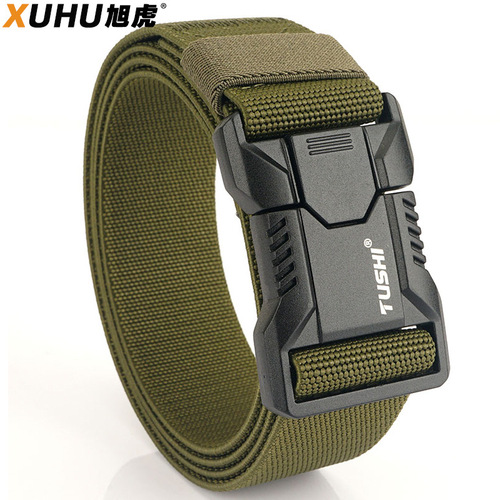 New aluminum alloy outdoor tactical nylon belt men's elastic trouser belt military fan work belt can be printed with logo