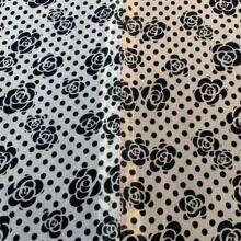 新款黑白印花弹力面料轻薄透气时尚感网布时装设计服装布料