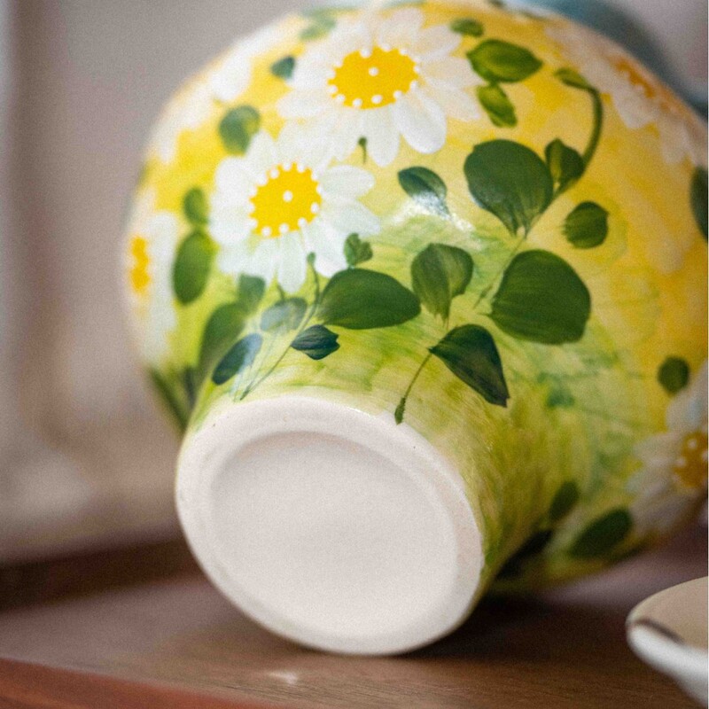 景德镇油画花瓶手绘雏菊双耳陶瓷花瓶手工陶艺干花装陶瓷小花器|undefined