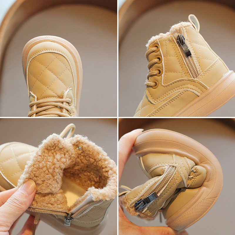 Kinder Schnee Winter Baby Jungen und Mädchen Stiefel Verdickte Baumwolle Lamm Haar Seite Reißverschluss Warme Schuhe_voghion.com