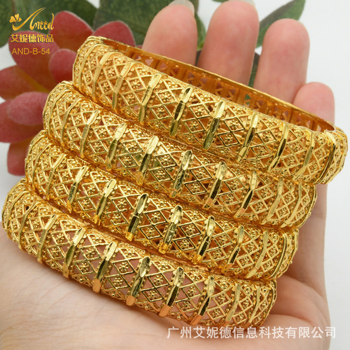 Dubai Bride 24K Alloy Hollow Bracelet Middle East Arabic Women's Jewelry Gold Bracelet Factory Wholesale