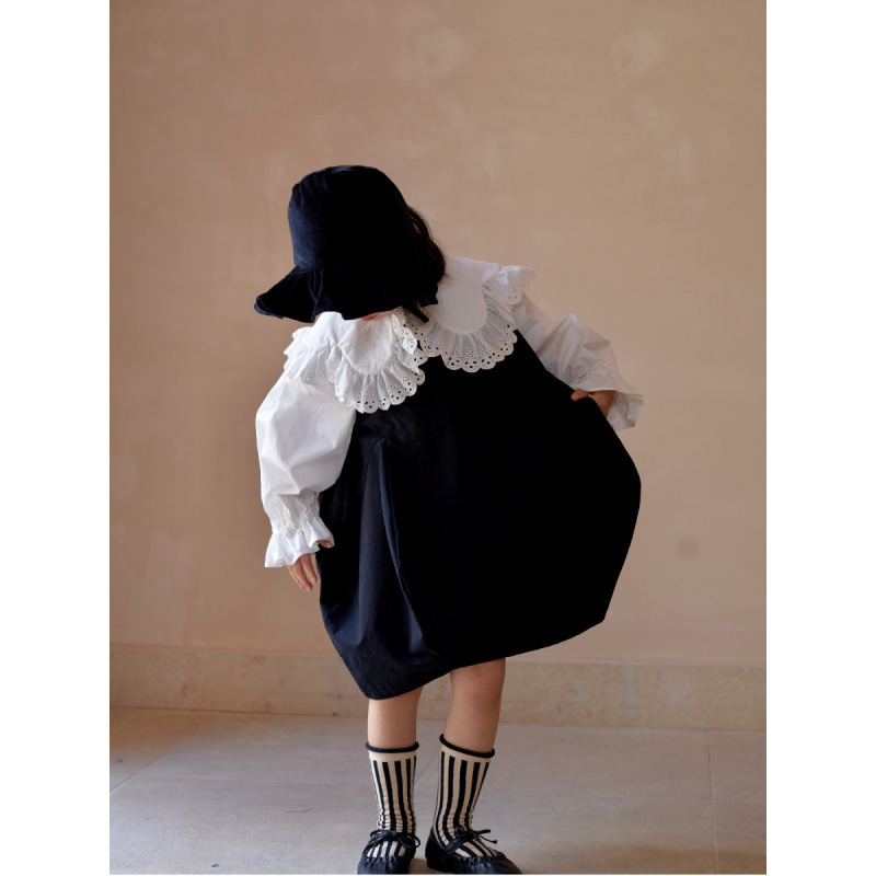 Girls' Autumn Outfit New College Style Large Lapel Shirt + Vest Dress 2-Piece Set for Young Children Wholesale