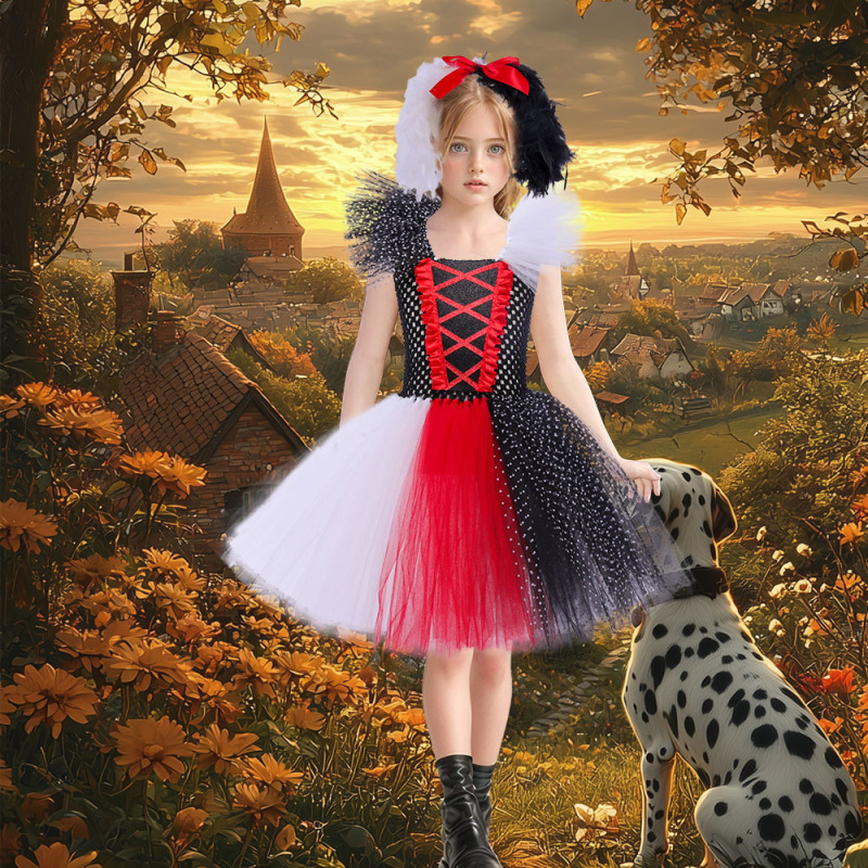 黒と白の魔女クイアネットガーゼプリンセスドレスかわいい子犬チュチュスカートハロウィンcosコスプレ衣装|undefined