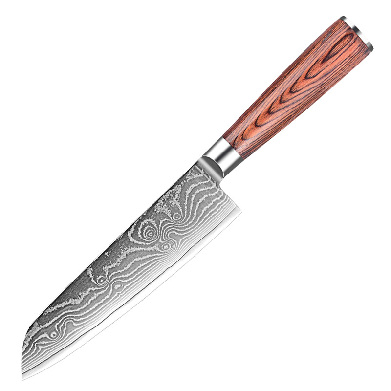 Cuchillo de acero de Damasco 8 pulgadas mango de madera de color cuchillo de chef japonés cuchillo de cocina de acero inoxidable de 73 capas caja de regalo al por mayor
