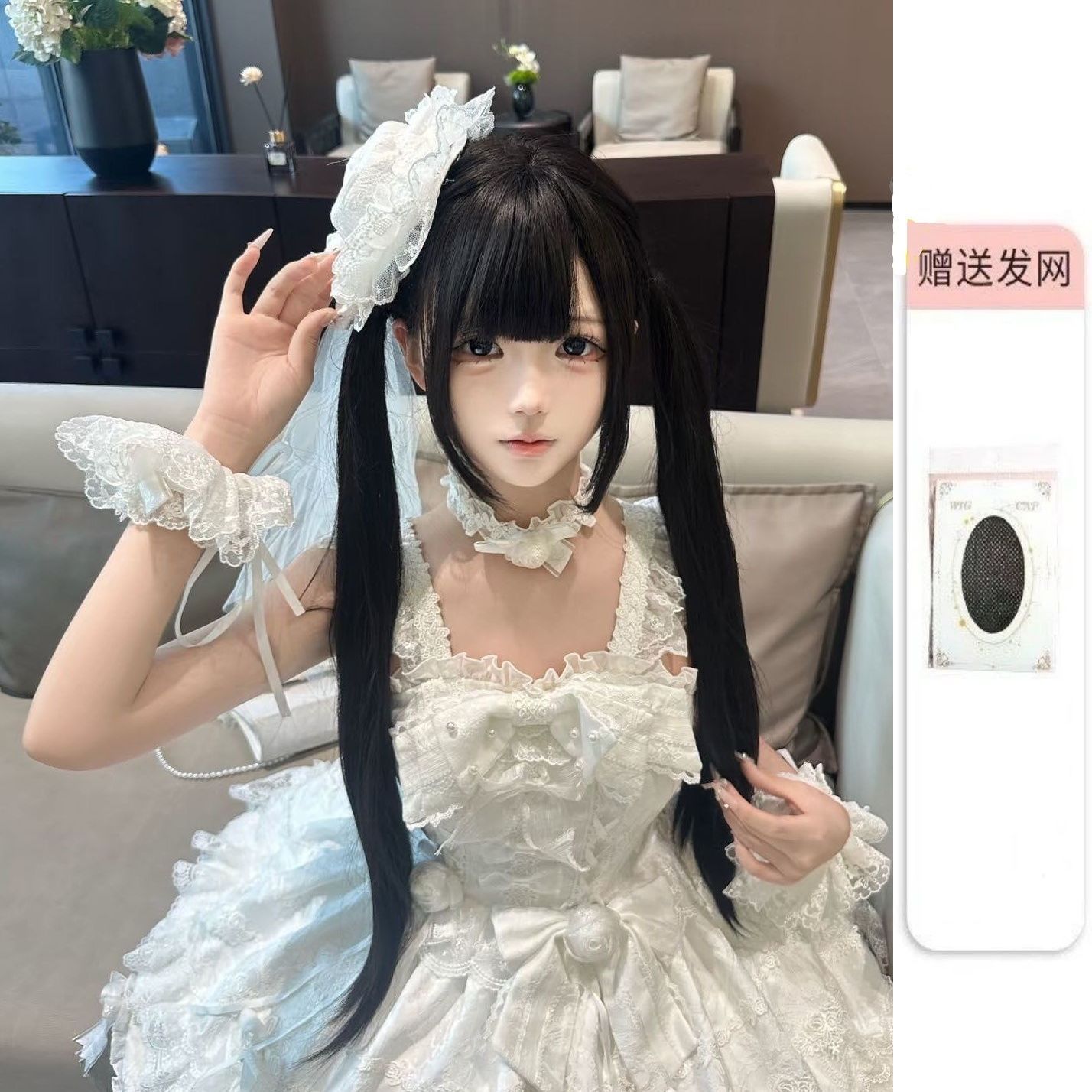 Duo Xiu peluca red rojo Shaoluo natural peluca Lolita Qi Liuhai doble cola de caballo nuevo estilo marrón negro 80cm cabello recto