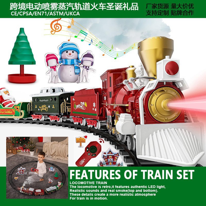 Foreign Trade Electric Christmas Train, Electric Train with Sound and Light That Can Be Hung on the Christmas Tree, Christmas Track Car, Christmas Gift Toy