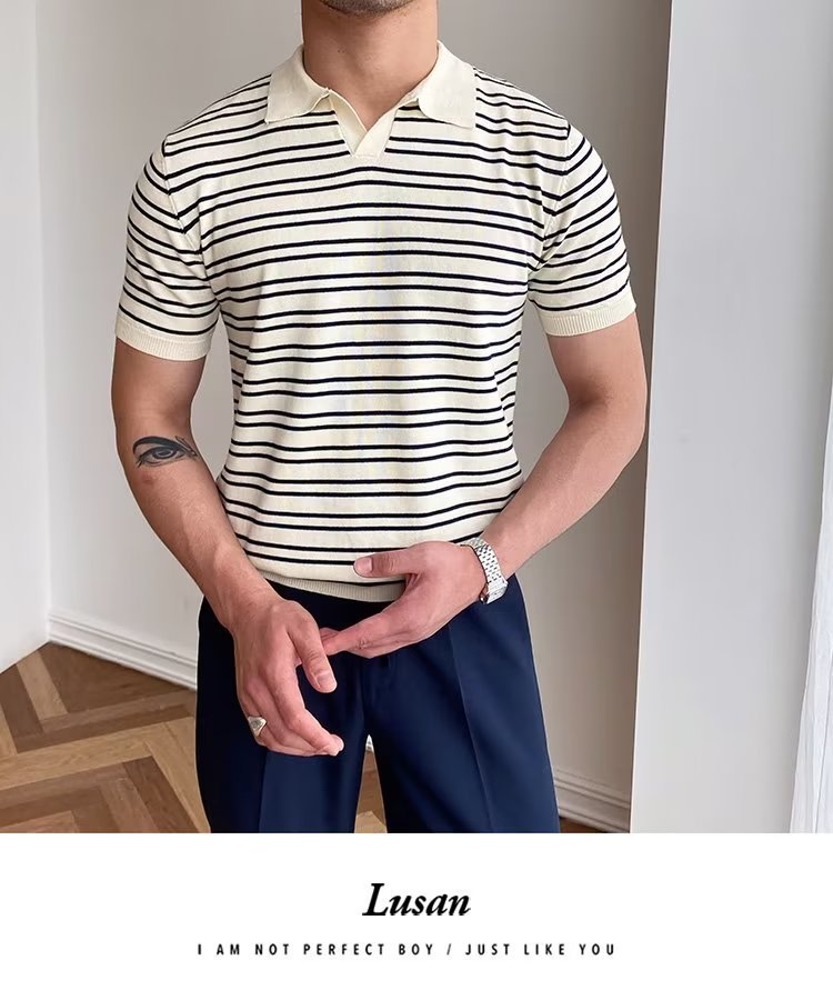 245g Weight Short Sleeve Sleeve Length Regular Sleeve Sleeve Type Polyester Fabric Type Regular Top Length Casual Occasion Turndown Neckline Slim Fit Type Stripe Pattern Summer, Spring Season Men's Gender Classic Style Style 3XL, M Size Wholesale Men's Polyester Classic Style Stripe Short Sleeve Men's T-shirt 7