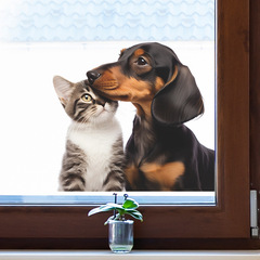 新款fun-f93卡通可愛兔子小狗貼貼玻璃櫥窗美化牆貼紙批發靜電uv