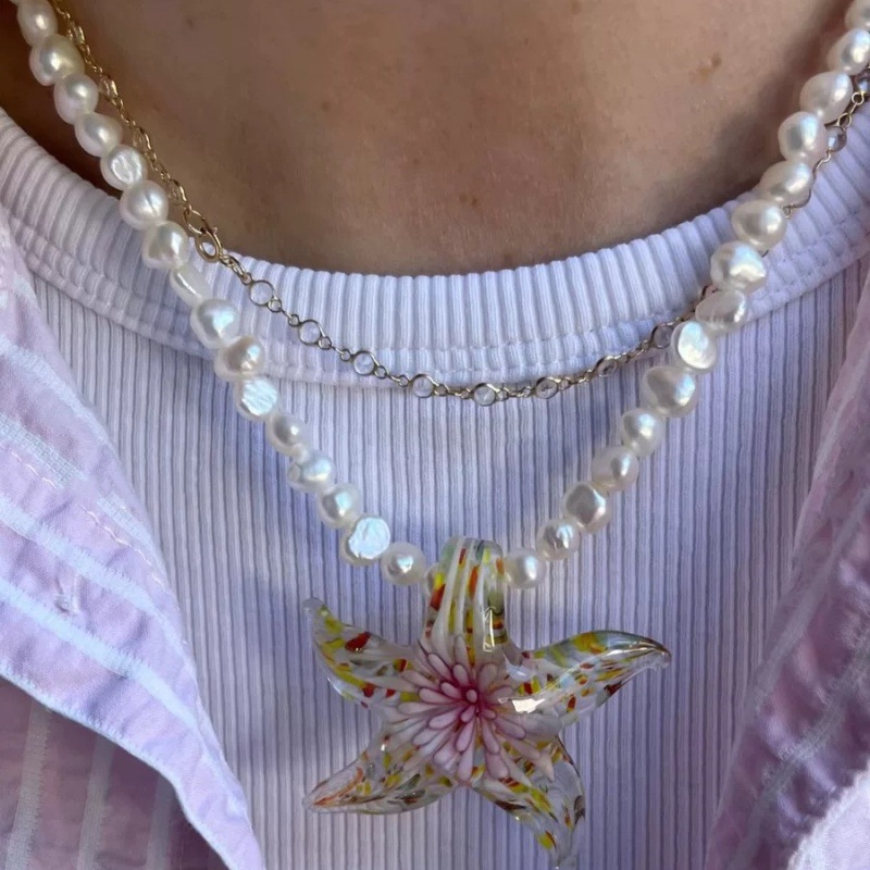 27g Weight Resin Pendant Material Hawaiian Starfish Imitation Pearl Resin Copper Beaded Chain Beaded Necklaces Wholesale