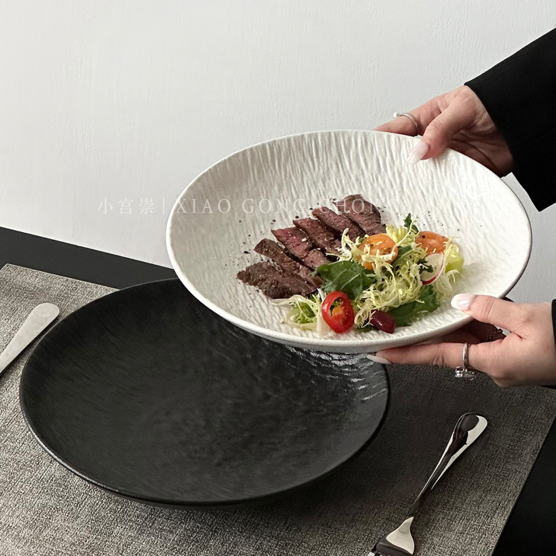 石纹陶瓷深盘轻奢家用牛排盘意面盘高级感西餐盘蔬菜沙拉盘盘子|undefined