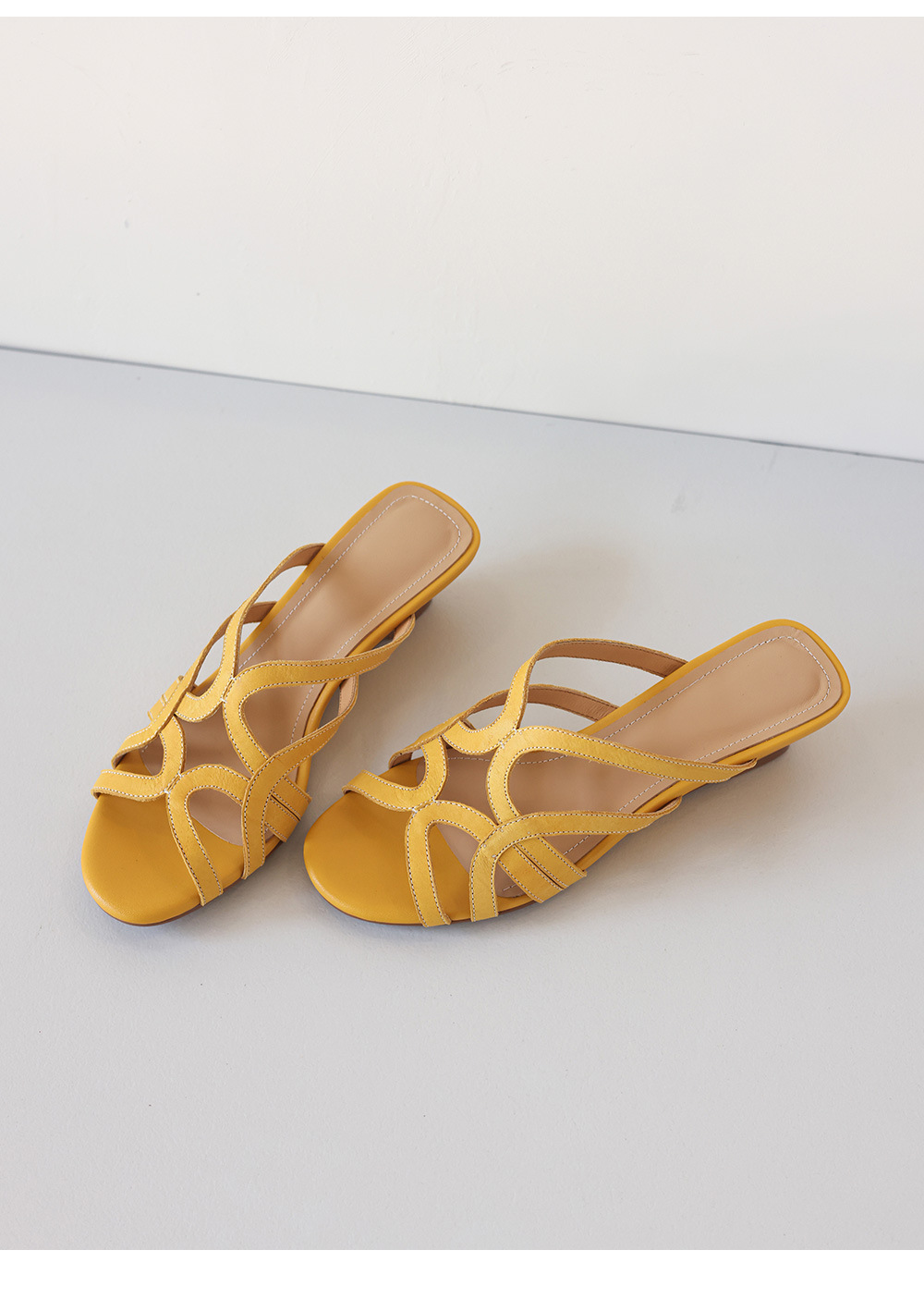 Dép sandal nữ quai chữ V da bò thật, gót thấp 4 cm, hở ngón, phong cách thời trang dạo phố — Hồng nhạt chi tiết 20