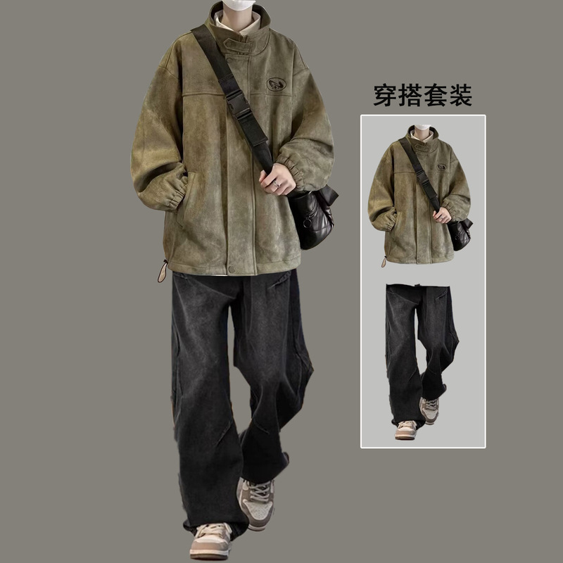 麂皮绒翻领夹克外套男士春秋季2025新款潮牌男生美式休闲男装|undefined