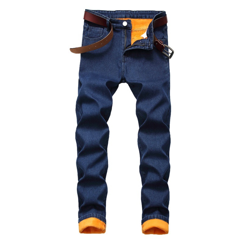 Pantalones vaqueros térmicos compuestos forrados de lana de invierno para hombres de talla grande transfronteriza