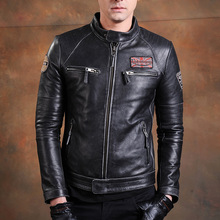 Fashion Biker Jackets Vintage Men's Genuine Leather Jacket S