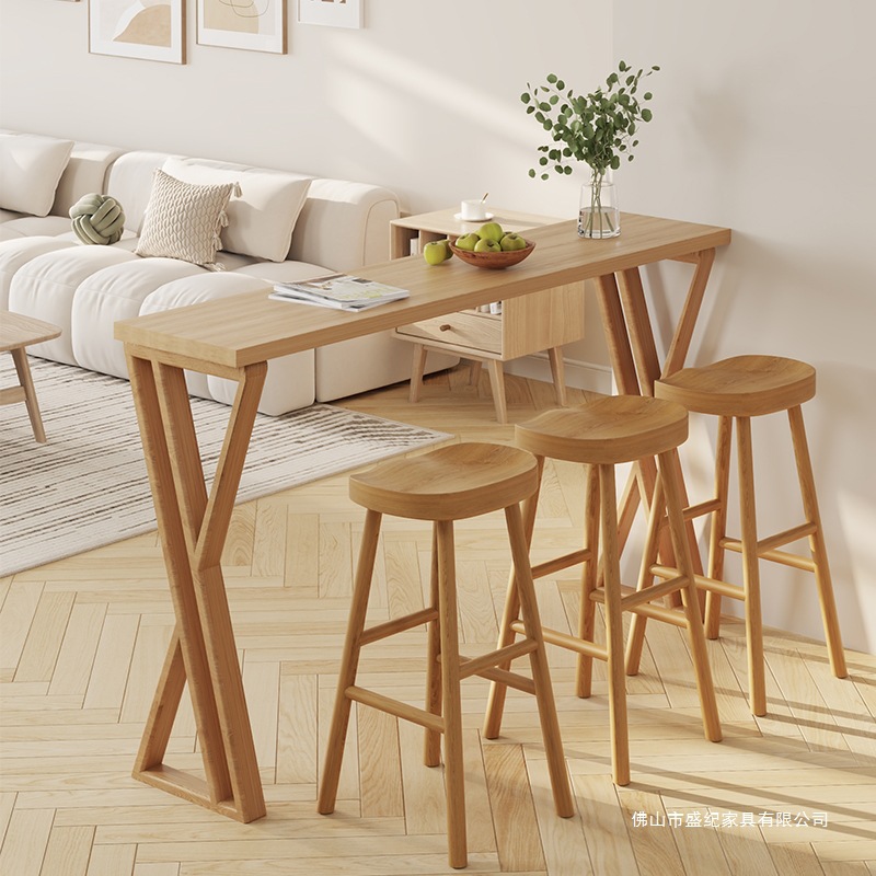 Nordic Solid Wood Bar Table for Home Living Room Partition Balcony Wall-Mounted High Narrow Table Milk Tea Shop Long Table and Chairs Simple