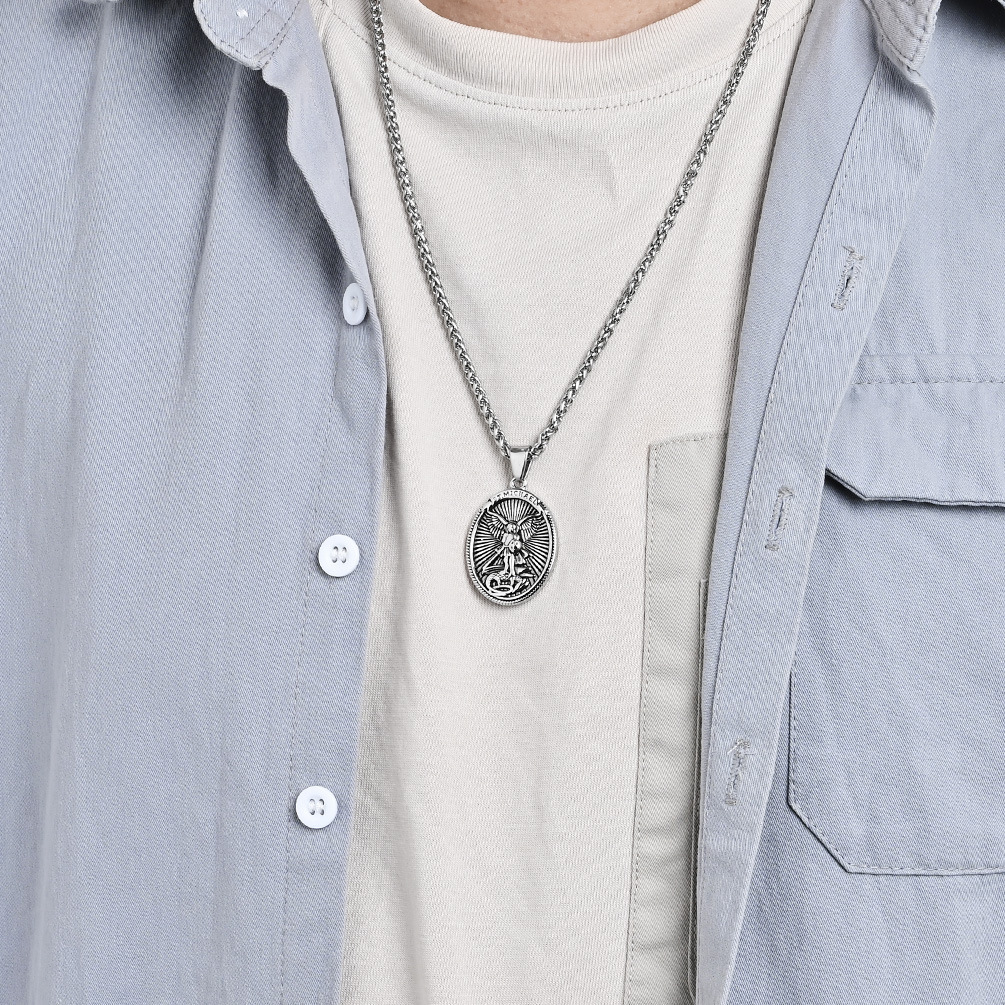 Ketting met hanger sint michaël aartsengel heren titaniumstaal_voghion.com