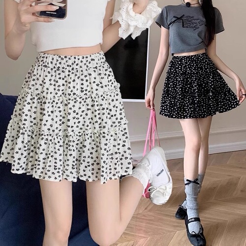 French-style floral short skirt for women, 2025 spring new fashion unique umbrella skirt, niche A-line half skirt with egg design