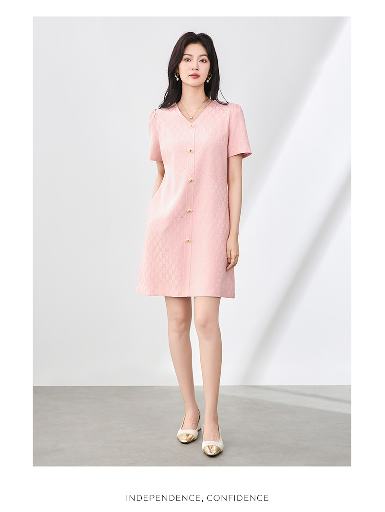 Váy chữ A tay bồng chất liệu jacquard cao cấp tôn dáng — Màu đen chi tiết 12