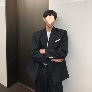 Korean Style Trendy High-End Shoulder Pad Design Suit Jacket Men's Loose Casual Simple Suit Top