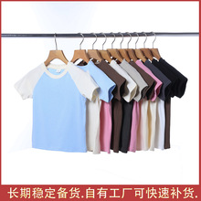 儿童T恤中大童重磅精梳纯棉男童插肩袖女童运动半袖打底圆领衫