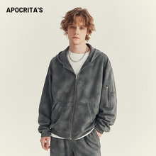 APO男装|跨境连帽卫衣男士秋季潮牌复古做旧宽松拉链夹克开衫上衣
