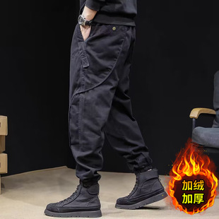 fleece-lined Tooling Pants Men's Fashionable Brand Leg-toe Autumn and Winter 2024 New Loose plus size Men's Casual Pants Men's