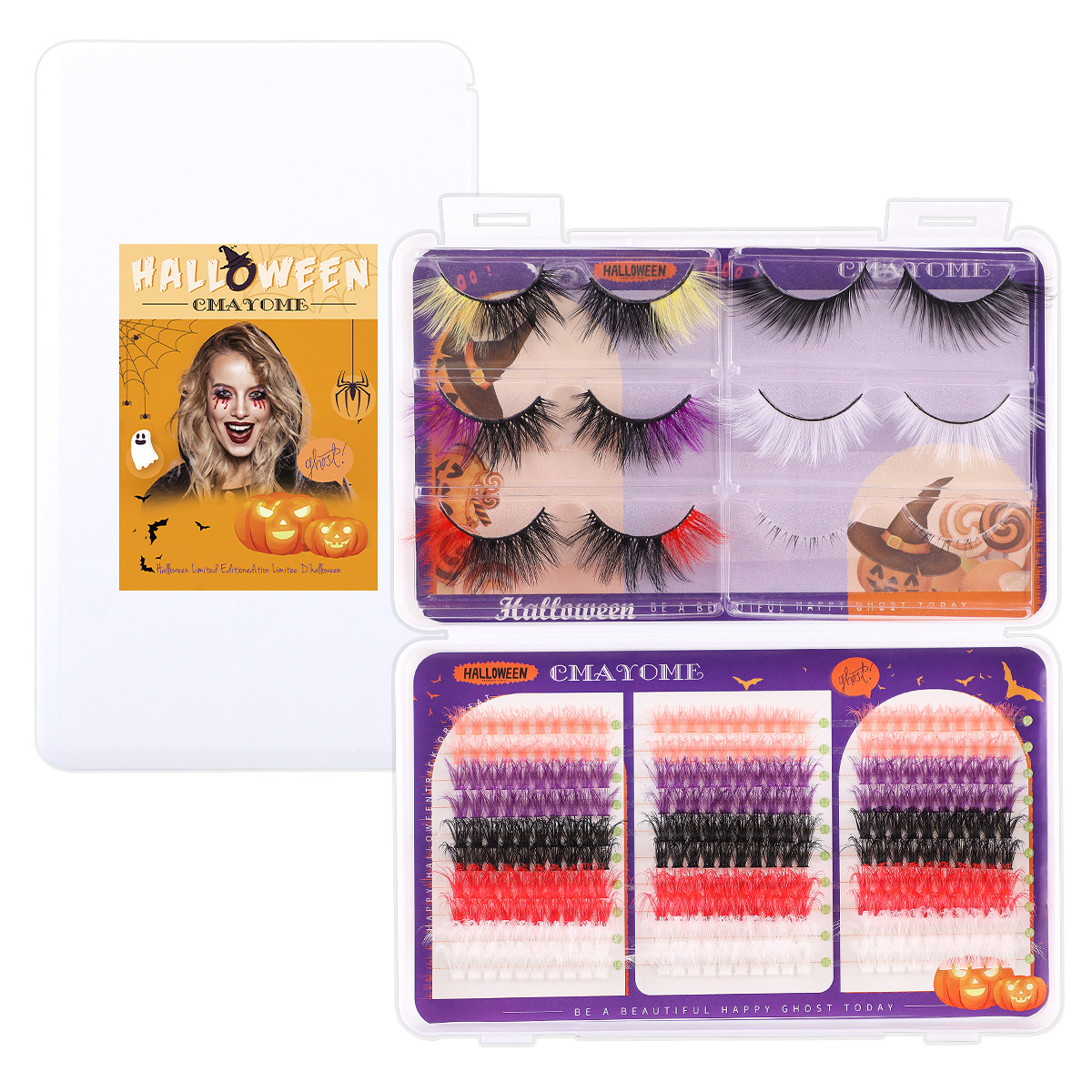 Cross border new Halloween colored false eyelashes set exaggerated curling thick single cluster eyelashes mixed wholesale_voghion.com